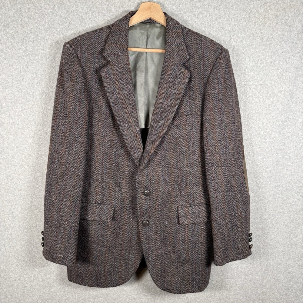 Stafford Harris Tweed Mens Grey Herringbone Wool Blazer Sport Coat 40R